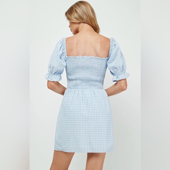 Gingham Smocked Mini Dress with Short Puff Sleeve - Picture 5 of 7